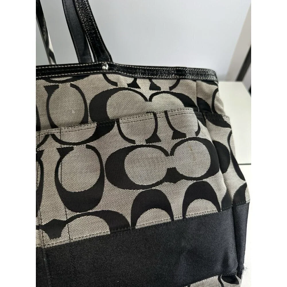 DAMAGED/ WORN COACH XL Tote / Diaper Bag /Signature C'S/ F13803/ Black